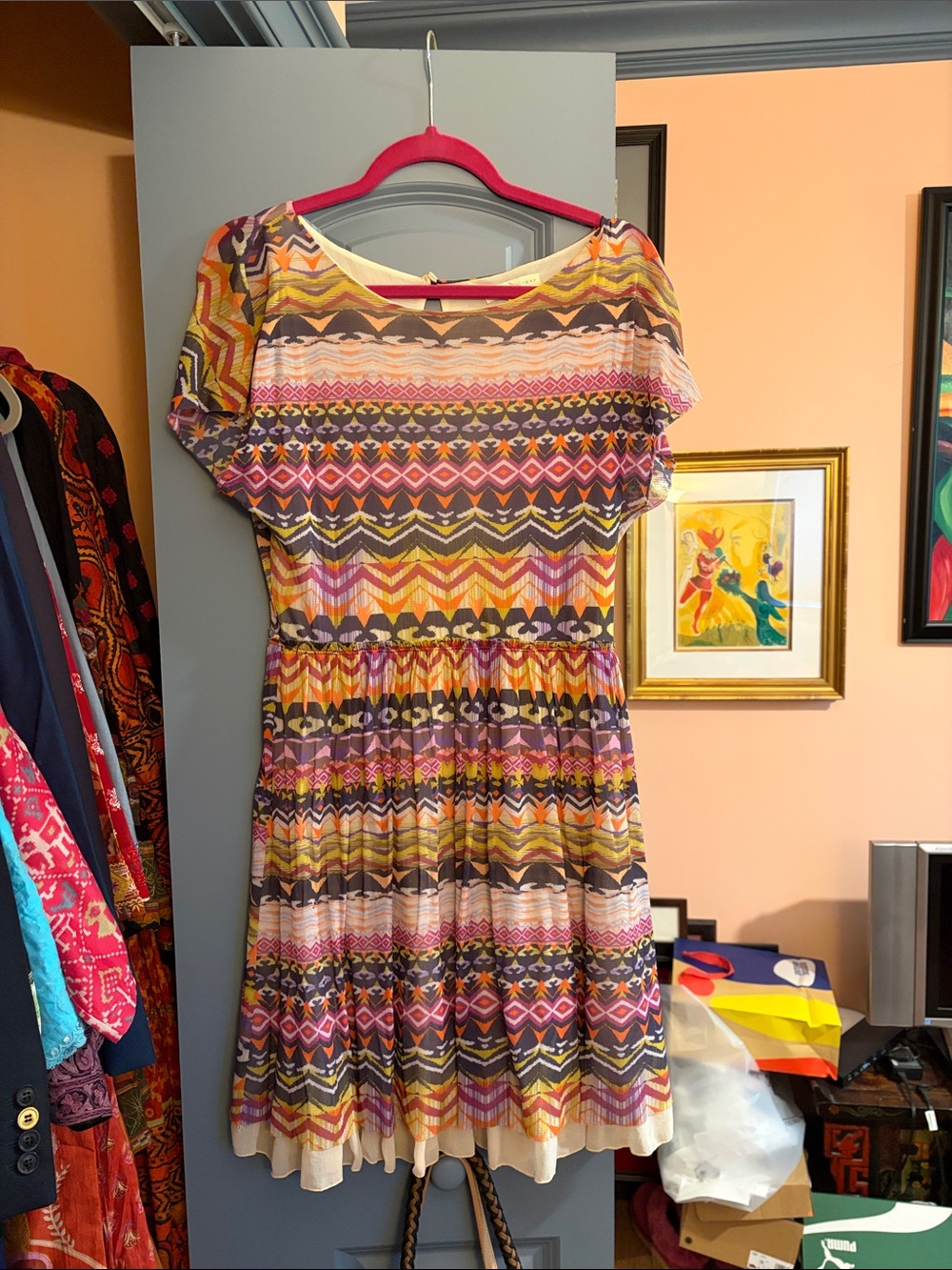 Weston Wear Multicolor Zigzag Tribal Short Sleeve Dress